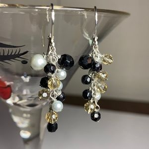 Dainty faceted bead and Pearl bead dangling earrings
